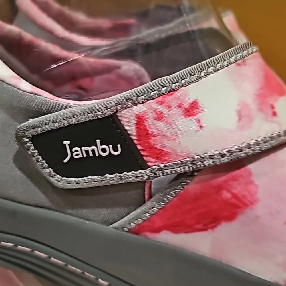 K Jambu Sneaks Pink grey 6.5 Wide fit dual velcro enclosure snug comfortable NWT